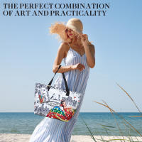 Bolso de playa plegable grande con cremallera - Bolso de hombro ligero y duradero con monedero incluido, ideal para compras, camping y viajes, diseño de hojas tropicales impreso, múltiples colores disponibles - details 2