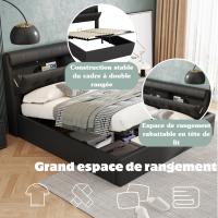 Cama tapizada, 140x190, Cama hidráulica, Cabecero Oculto, Armaro de Cama, PU, Con somier y cabeza de lámparas, sin colchón, Negro - details 4