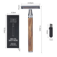 Afeitadora Manual De Seguridad Para Hombres Con Mango De Bambú Cabeza De Afeitar Doble Orilla Y 5 Hojas De Cuchillo Clásico Para Cabello Y Barba - details 10