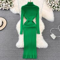 Vestido Maxi De Cuello Alto Para Mujer YuooMuoo 2024 Otoño Invierno Elegante Ajustado Con Cinturón Estilo Bodycon Tejido Ribbed Suave Y Elástico - details 8
