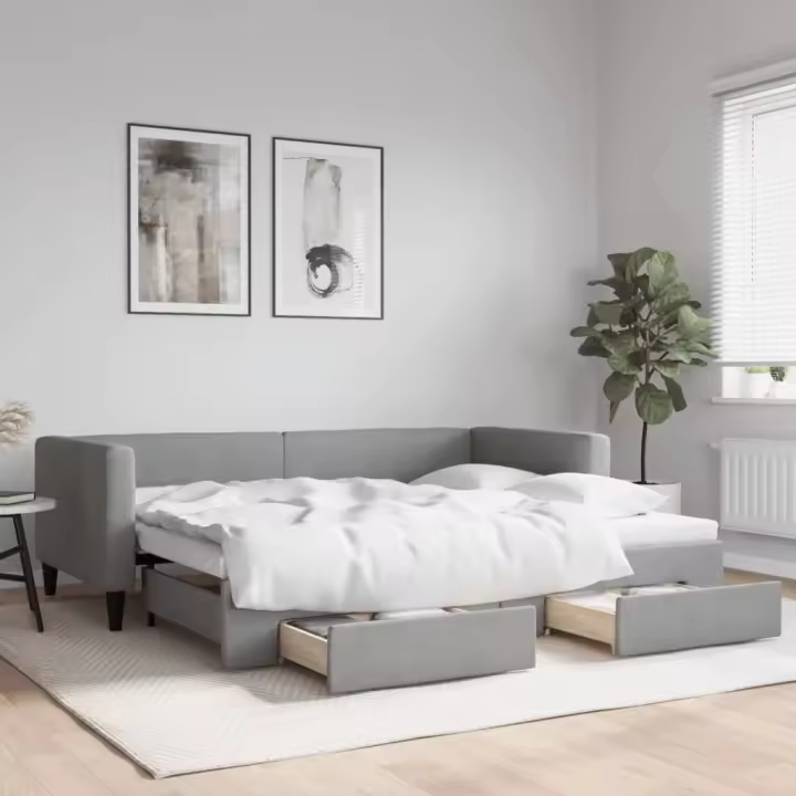 Sofá cama nido con cajones tela gris claro 90x200 cm - 1