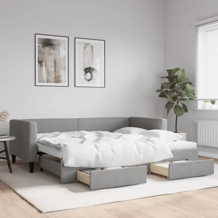 Sofá cama nido con cajones tela gris claro 90x200 cm - 1