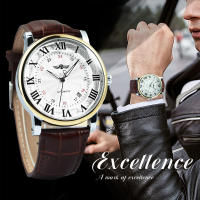 Reloj Mecánico De Moda WINNER Para Hombre Con Straps De Cuero Marrón Y Calendario Date Resistente Al Agua Y Shock Con Display Romano - details 2