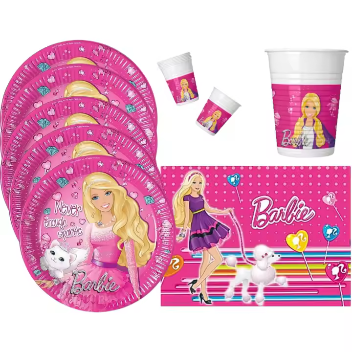 ZIRIZON - Vajilla de Cartón para Fiesta Barbie 8 Invitados con platos de cartón, vasos y mantel , vajilla de fiesta de cumpleaños - 1