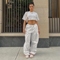 Pantalones Cargo Holgados Y2K Para Mujer Talla Grande Cintura Baja Estilo Streetwear Con Bolsillos Y Cinturón De Poliéster - details 5