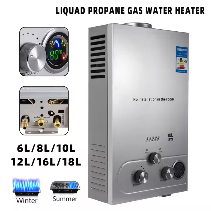 Calentador de agua a Gas de 8L, caldera instantánea inoxidable Digital, Gas licuado de petróleo a pedido, sin tanque, Kit de camping - 1