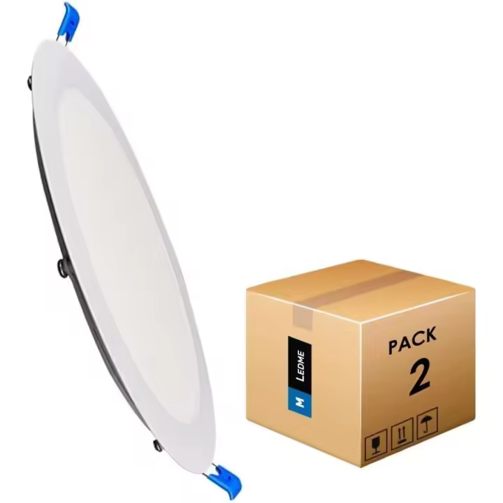 M Ledme - Pack 2, Downlight LED 220mm 20W, 2000 lúmenes, Panel Redondo Extraplano, Color Luz fría (6000k), Corte estándar 205 mm, Driver incluido, LM5551. - 1