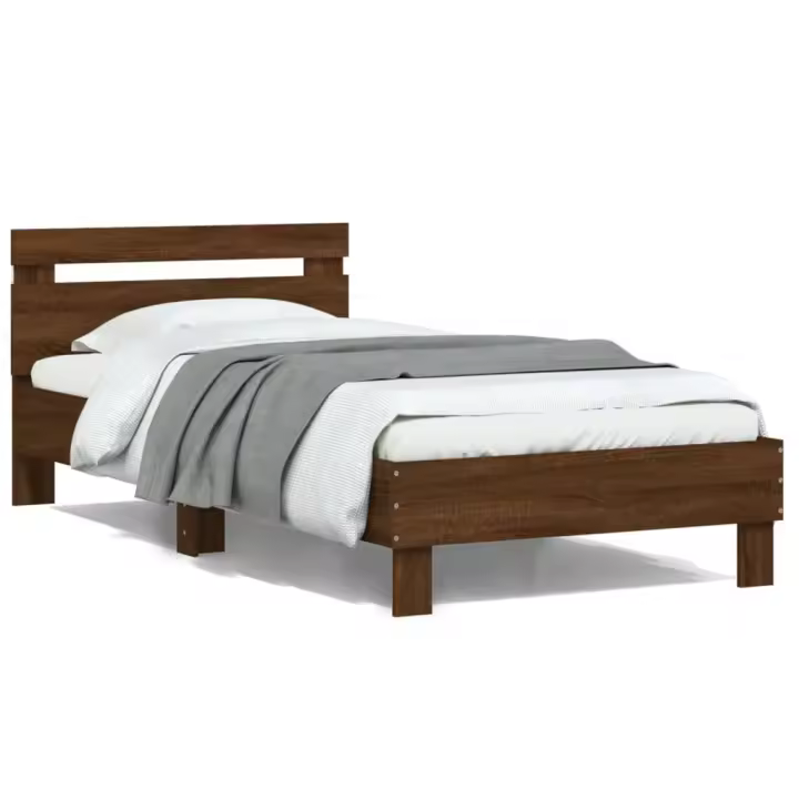 Estructura de cama cabecero luces LED roble marrón 100x200 cm - 1