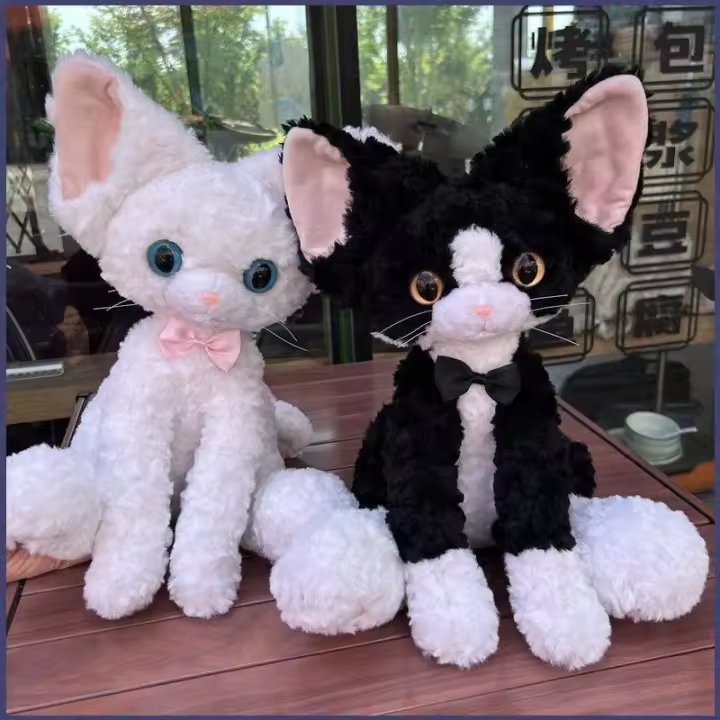 Muñeco De Peluche De Gato Negro Cute Cojín Para Niños Regalo Festivo Curly KUKI Devon Rex 40cm Relleno De Algodón PP Unisex - 1