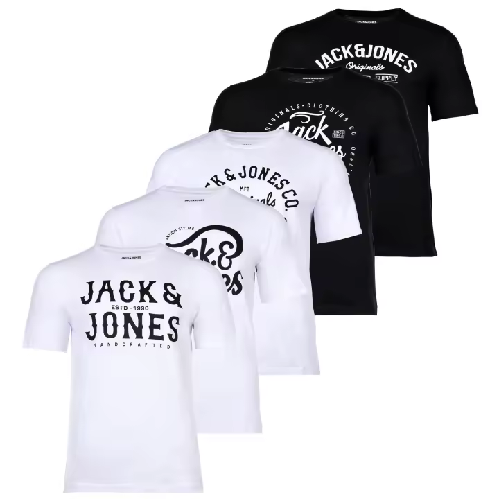 JACK&JONES Camiseta hombre, pack de 5 - JJLEOGRA TEE CREW NECK, manga corta, cuello redondo, algodón, logo estampado JJLEOGRA TEE CREW NECK 5PK - 1