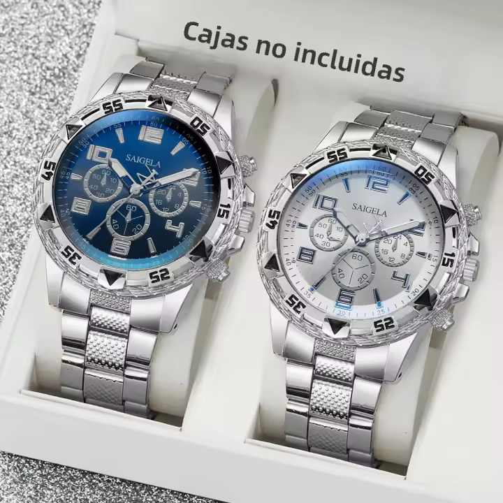 Set De 2 Relojes Para Hombre De Acero Fashion Con Mecanismo De Cuarzo Sin Caja Relojes De Pulsera Para El Muñeca - 1