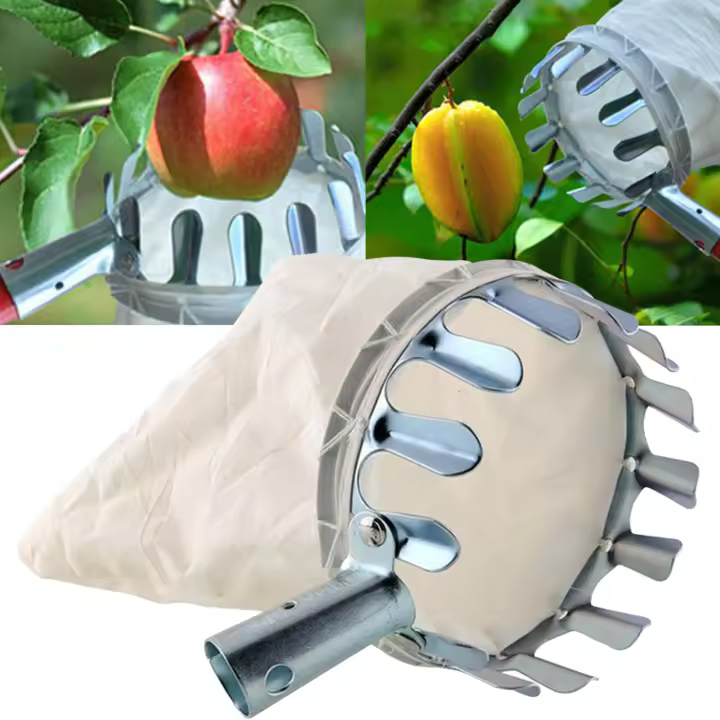 Recogedor De Frutas Metálico Para Jardín Y Huerto Herramienta De Recogida De Árboles Altos Para Manzanas Duraznos Uvas Con Bolsa De Cosecha Herramientas Para El Jardín Y La Granja - 1