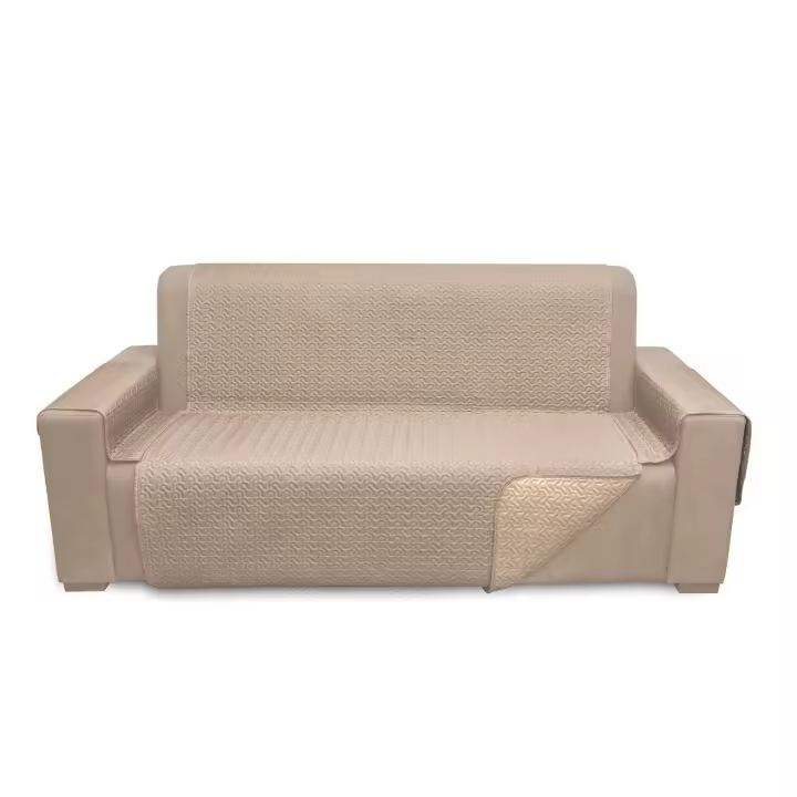 Cubre Sofá Microsatén Beig-Taupe Reversible - Protección Contra Polvo y Manchas - 1