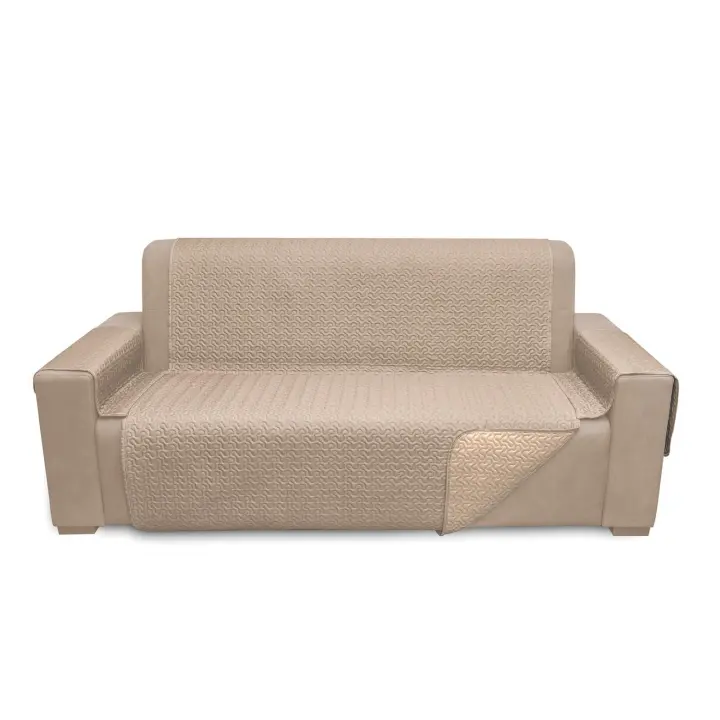 Cubre Sofá Microsatén Beig-Taupe Reversible - Protección Contra Polvo y Manchas - 1
