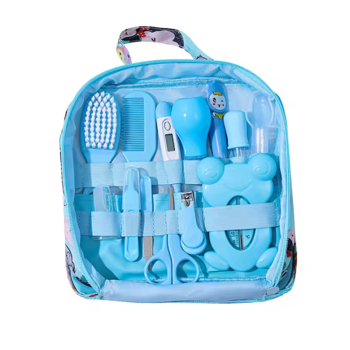 Bolsa para el cuidado del bebé, aspirador nasal determinado, cortauñas, termómetro, sistema de limpieza diaria de 13 piezas
paquete de ayuda, azul - 1
