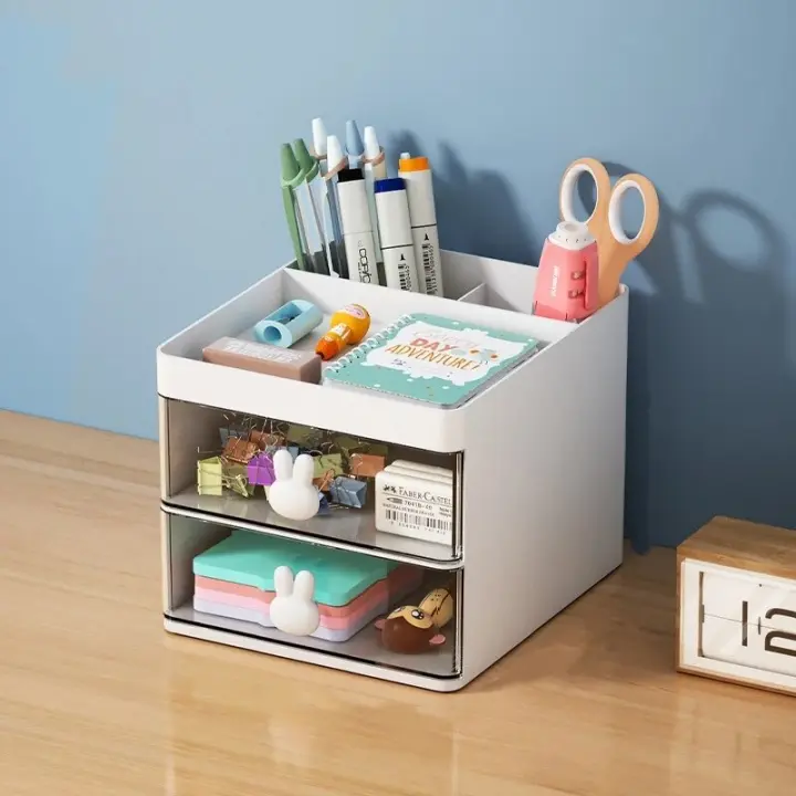 Organizador De Escritorio Pequeño Con Cajón Para Oficina Almacenamiento De Papelería Estuche Para Maquillaje Tarjetas De Negocios Bolígrafos Móvil - 1
