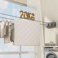 Tendedero Retráctil Ajustable 2 * 5.1m, Tendedero Extensible Pared, la Perilla de Tensión Ajustable Proporciona Soporte Adicional, Diseño Antihundimiento, Apto para Balcones, Cocinas y Baños (Gris) - details 2