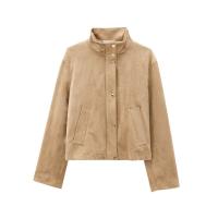 Chaqueta Casual Para Mujer ZBZA Marrón Vintage Con Pochetes Y Cuello En V Simple Breasted De Manga Larga Outerwear Slim Para Primavera Y Otoño - details 20