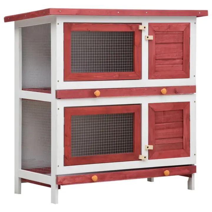 vidaXL Conejera de Exterior Madera 4 Puertas Casa de Conejos Jaula de Mascota Color Gris,  Marrón,  Rojo y mas - 1