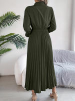 Vestido Largo De Primavera Verano Para Mujer Estilo Casual Color Sólido Cuello Polo Botones Mangas Flares Pliegues Centenares Vestido A-Line - details 1