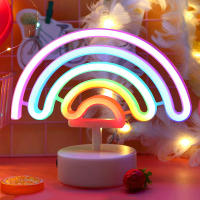 Lámpara De Neón LED Arcoíris Con Soporte Y Base Iluminación Nocturna Colorida Alimentada Por Batería O USB Decorativa Para Hogar - details 4