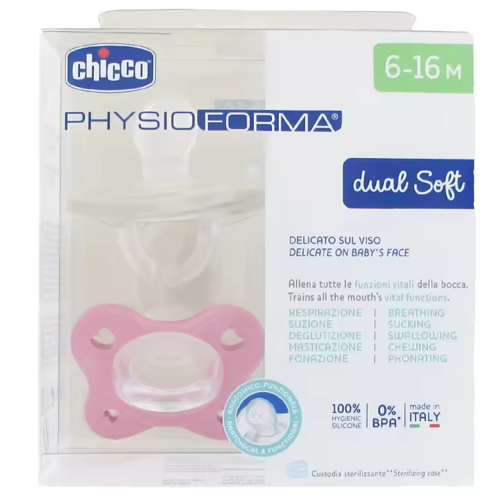 Chicco Chupete  Physioforma Dual Soft Rosa/Gris 6-16M 2 UD - 1