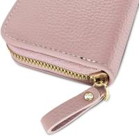 Cartera pequeña con bloqueo RFID para mujer, con cremallera de acero inoxidable, de piel, estilo acordeón, color rosa, para identificación, compacta, delgada, con cremallera bloqueada (rosa) - details 2
