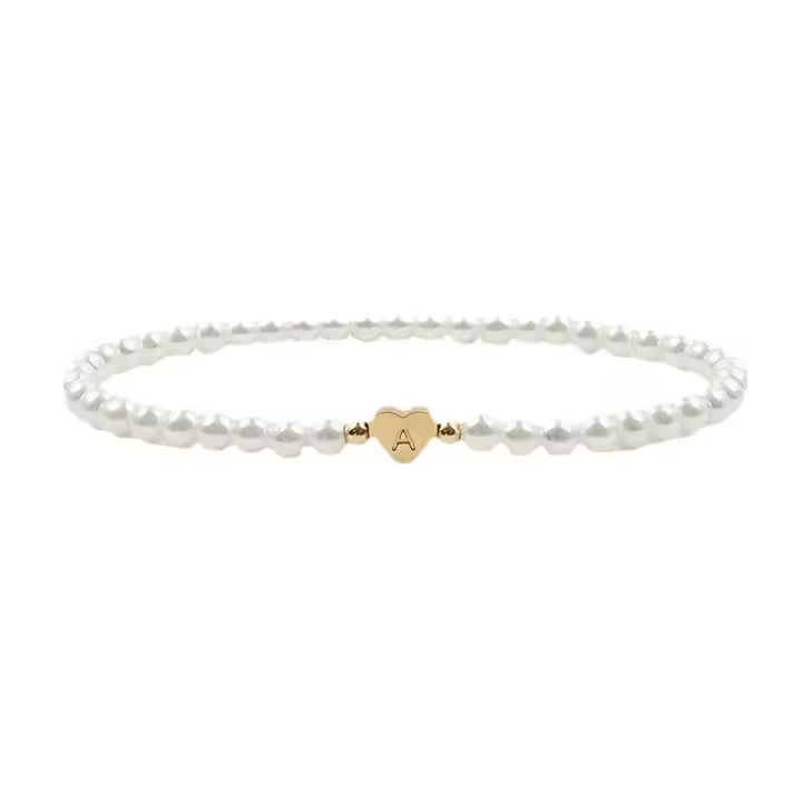 Pulsera Inicial De Perla Falsa Para Mujer Pulsera De Enlace Moda Joyería Regalo Pulsera De A-Z Con 26 Leteras - 1