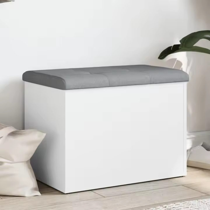 vidaXL Banco con almacenaje madera de ingeniería 62x42x45 cm en color Blanco/Roble ahumado/Marrón roble y más - 1