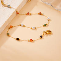 DIEYURO 316L Pulseras De Tobillo En Acero Inoxidable Para Mujer Con Cuentas De Colores Naturales Y Zirconia Moda Joyería Impermeable Regalo - details 11