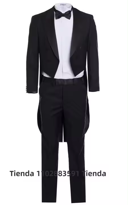 Traje De Tuxedo Formal Para Hombre Con Cola De Golondrina Negro Y Blanco Conjunto De Chaqueta Y Pantalones Para Fiesta Boda Danza Y Performance Magia - 1