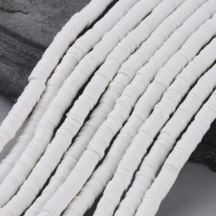 Hilo De 1 Pieza De Arcilla Polimérica Hecha a Mano Perlas Planas Redondas Heishi Blanco Con Agujero De 2mm Alrededor De 380-400 Piezas/hilo - 1