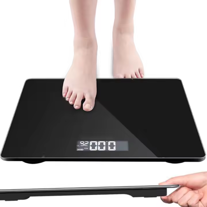 Básico Personal Digital with tecnología de paso, sensores de Alta Precisión, base de Vidrio, Pantalla LCD, hasta 180 kg, 100g, base de peso kg lbs, color Negro, base corporal, recargable, base de Salud, Carga USB - 1