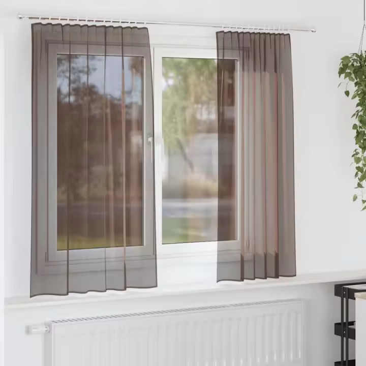 vidaXL Cortinas de gasa con trabillas 2 uds. en color Verde manzana/Marrón/Negro | protección solar decorativa para ventanas hogar oficina dormitorio fácil de instalar - 1