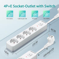 Aigostar Regleta Enchufe, Alargador Enchufe de 2/3/4 Tomas, Enchufe Multiple Regleta con Interruptor, Blanco - details 0