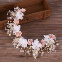 Diadema De Flor Dorada Con Perlas Y Cristales Accesorios De Cabello Para Mujer Adornos Para Boda Hechos a Mano Tamaño M - details 6