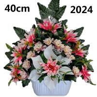 Centro de Flores para Cementerio - Ramos de Flores para Todos los Santos - Flores Artificiales de Tela - Ancho 40cm - Alto 40cm - details 0