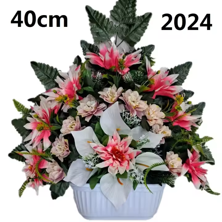 Centro de Flores para Cementerio - Ramos de Flores para Todos los Santos - Flores Artificiales de Tela - Ancho 40cm - Alto 40cm - 1