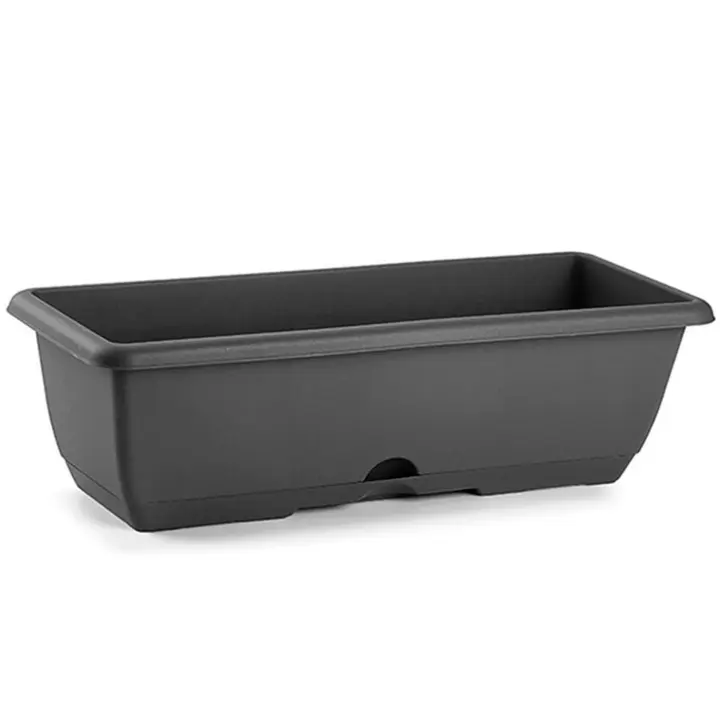 Tradineur - Jardinera de plástico con plato integrado, Modelo PLFT, macetero, tiesto para plantas, flores, balcón, terraza, hogar, jardín, fabricada en España (Antracita, 60 cm) - 1