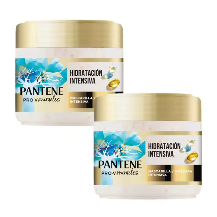 Pantene Pro-V Miracles Hidratación y Brillo Mascarilla Intensiva con Biotina, Tratamiento Intensivo Para Pelo Seco y Dañado. Pelo más Suave después del Primer Uso. Apto para Uso Diario. 2 Unidades de 300ml - 1