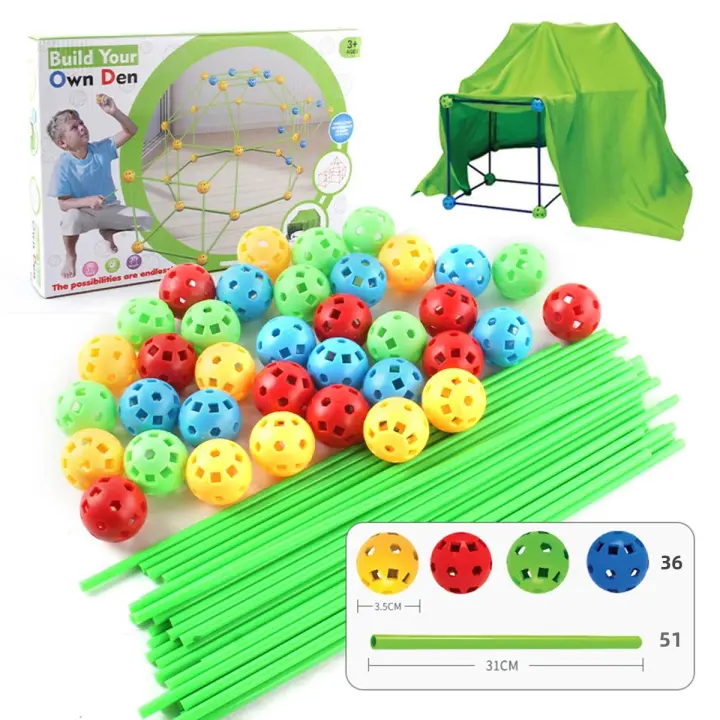 Kit De Construcción De Tiendas Con 87 Piezas 51 Varillas + 36 Bolas Juguete De Fortalezas Para Niños Regalo Para Navidad Y Cumpleaños - 1