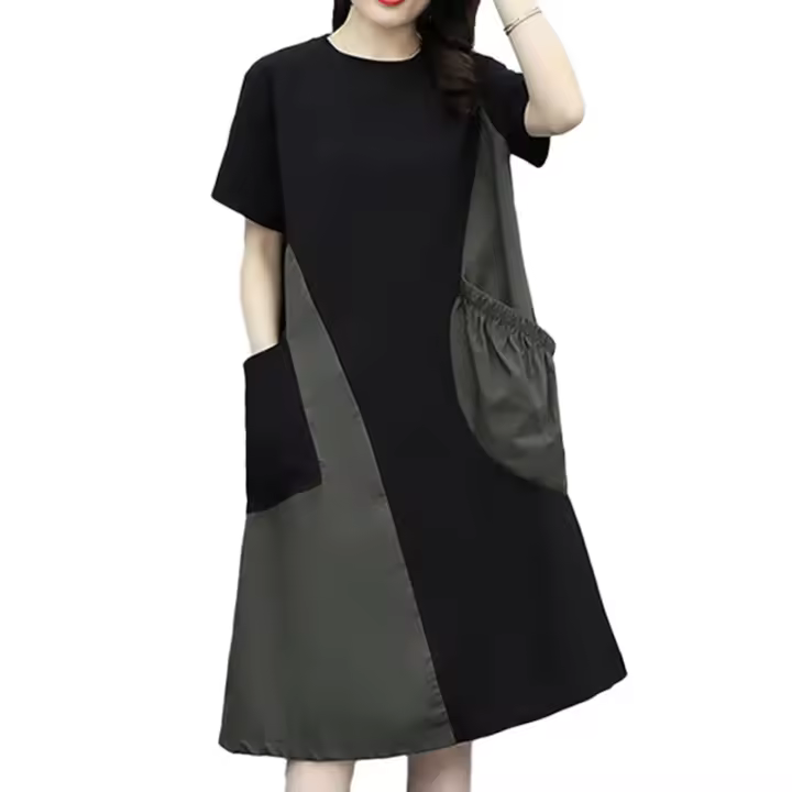 ZANZEA Vestido Corto De Verano Para Mujer Estilo Coreano Colorblock Patchwork Con Bolsillos Grandes Y Manga Corta Moda Casual Vacaciones - 1