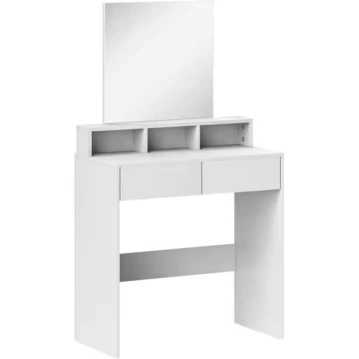 Makeup Vanity with Mirror, Dressing Table with 2 Drawers, 3 Open Compartments, Makeup Table for Small Spaces, Bedroom, 75x38x135 cm, White - 1