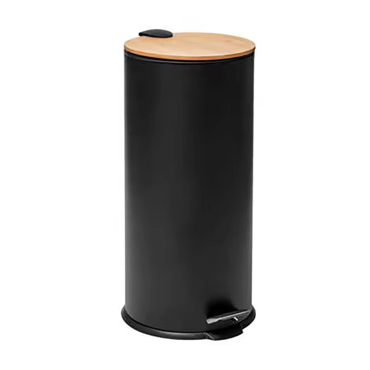 Papelera pedal bambu-negro 30 l - 1