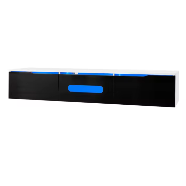 Soporte de TV 180 cm Negro y Blanco | Bajo Brillo Surface | Iluminación LED Multicolor (16 Colores) | Montaje Compatible con La Parada - 1