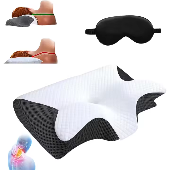 Almohada cervical Orthinex, almohada ergonómica de soporte cervical, almohada ergonómica para dormir de lado, almohada ergonómica premium Orthinex, almohadas ergonómicas de espuma viscoelástica para dormir (negra) - 1