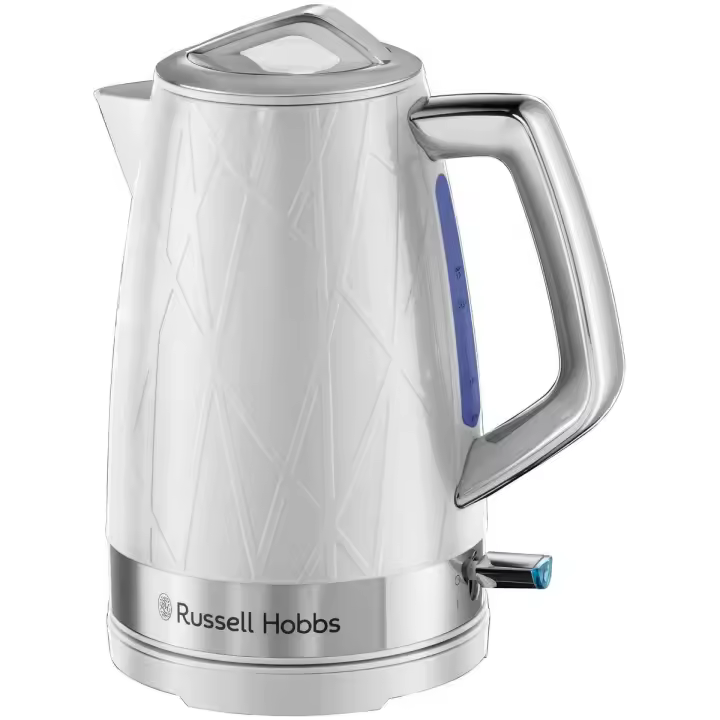 Russell Hobbs Hervidor Structure Blanco 28080-70 - textura de plástico, 1,7 l, detalles de acero inoxidable, zona de ebullición rápida, visor de nivel del agua, iluminación interior azul, 2400 W - 1