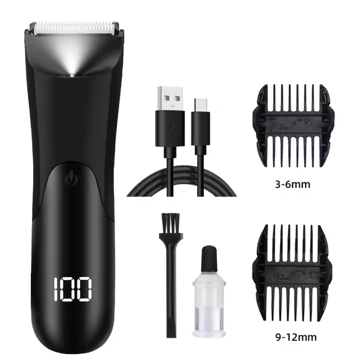 PORCHEDDU Recortadora de Vello Corporal y de Ingle para helbres, recortadora de Bolas Eléctrica, incluye 2 accesorios de Protección, cabezal de maquinilla de afeitar Eléctrica recargable por USB con badería de Liti - 1