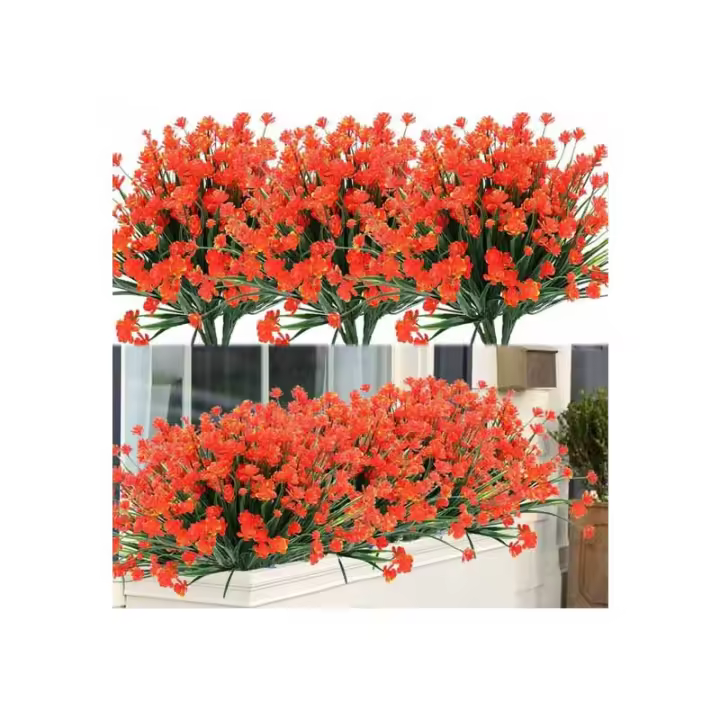 paquetes de flores artificiales para exteriores, arbustos, plantas resistentes a los rayos UV, vegetación de plástico falso para plantas colgantes de interior y exterior, jardín, porche, ventana, boda, hogar, girasol - 1
