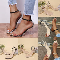 Sandalias De Tacón Grueso Para Mujer Estilo De Fiesta Verano 2024 Con Cierre De Hebilla Transparente Y Cristal Abierto Al Frente - details 5